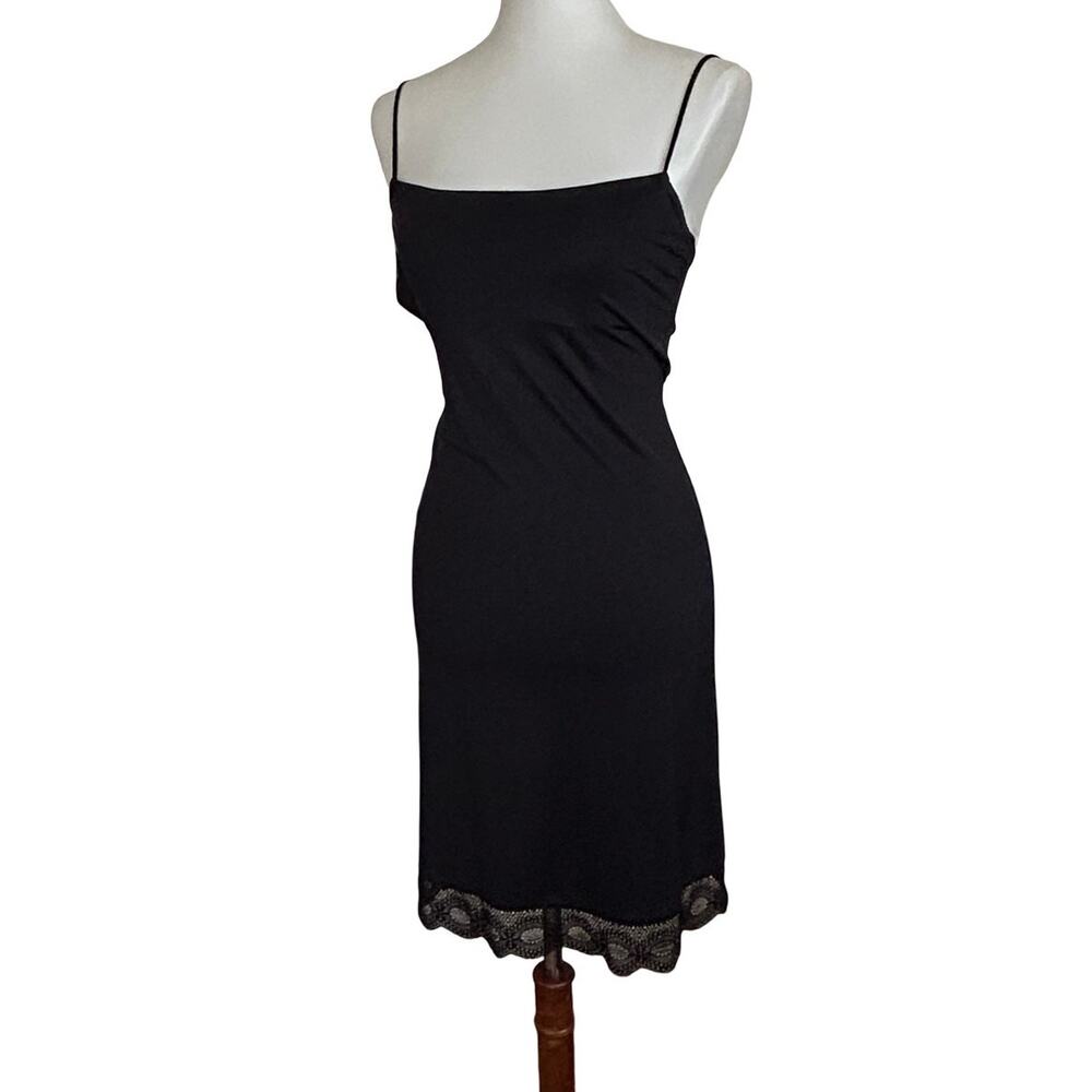 Vintage Eberjey Slip Dress Black Lace Under Bust S/M